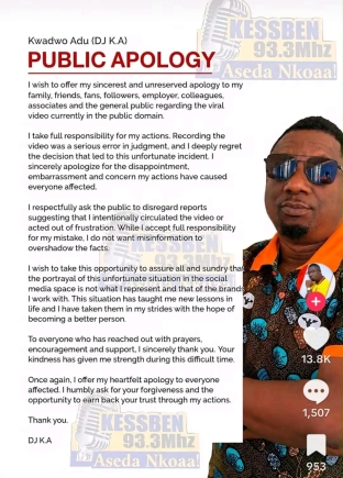 Kessben FM Suspends DJ K.A. Amid Intimate Video Scandal; Station Launches Investigation