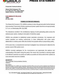 GRIDCo Confirms Early Morning Power System Failure Plunges Ghana Into Darkness
