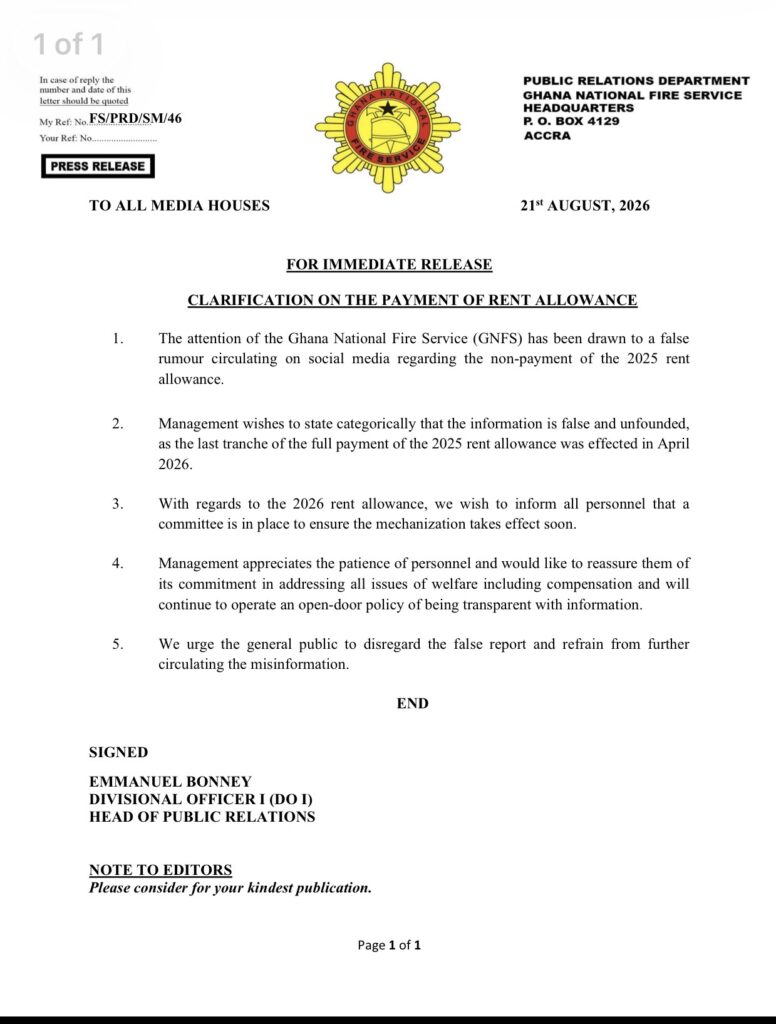 GNFS Clarifies 2025 Rent Allowance Paid; 2026 Payments in Pipeline