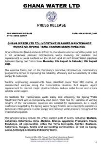 GWL to Cut Water Supply to Eastern Accra, Tema for Three Days in August Pipeline Overhaul