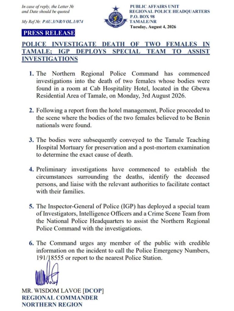 IGP deploys special investigation team as police probe deaths of two women in Tamale hotel