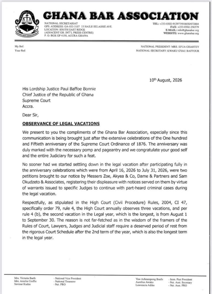 Ghana Bar Association pushes back on forced court appearances during legal vacation