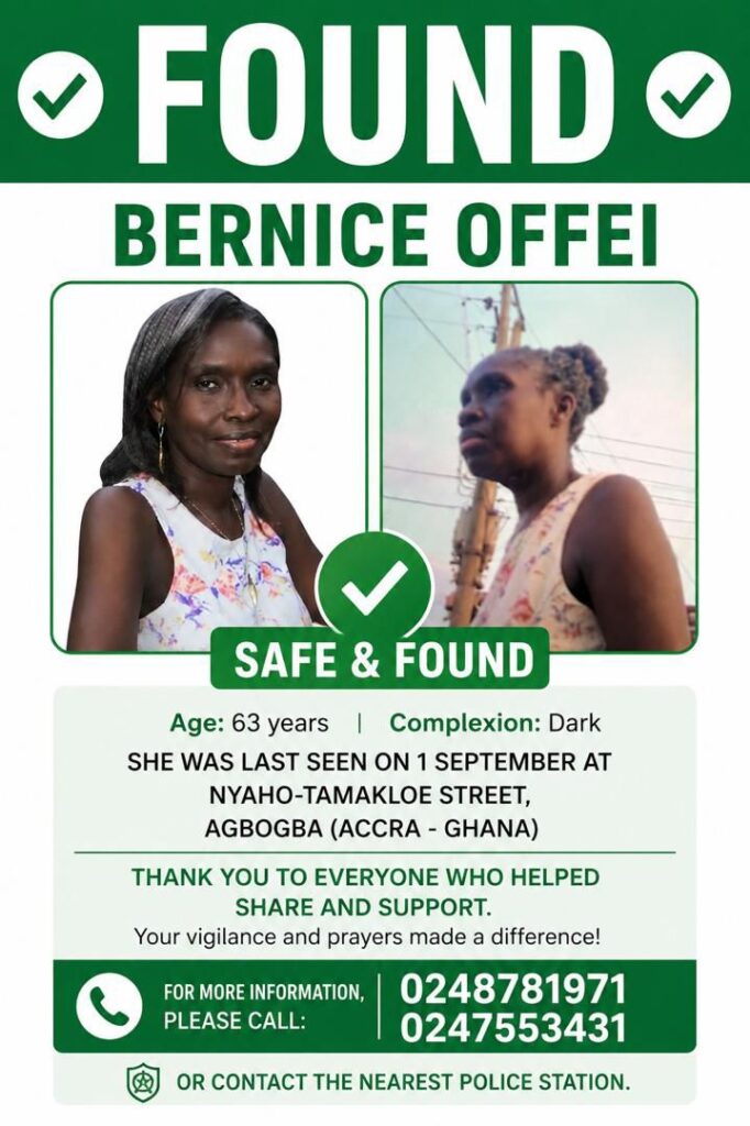 Gospel Star Bernice Offei Found Safe After Days Missing in Accra