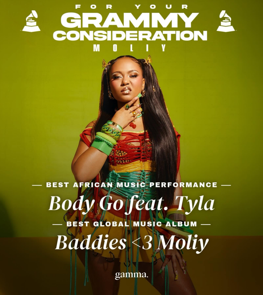Moliy's 'Body Go' and 'Baddies' in Frame for 2027 Grammy Awards