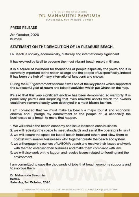 Bawumia Pledges to Rebuild La Beach Economy After Controversial Demolition